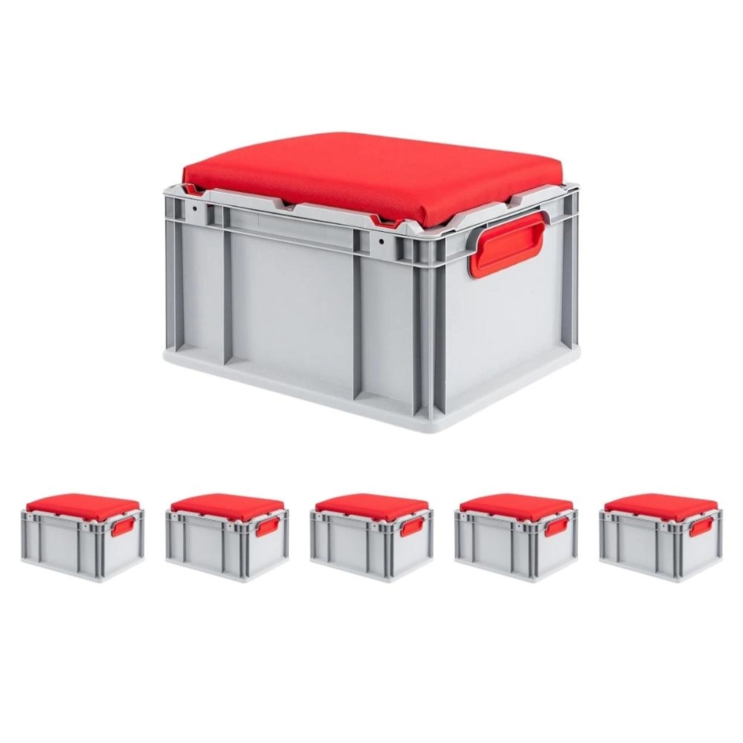 Thumbnail - SparSet 6 x Eurobox NextGen Seat Box Rot HxBxT 26,5 x 30 x 40 cm 20 Liter Griffe Geschlossen Eurobehälter Sitzbox Transp...