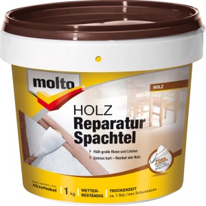 Eimer Molto Holz Reparatur-Spachtel 1kg für innen & außen. Holzspachtel zum Ausbessern von Rissen und Löchern.
