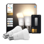 Philips Hue E27 LED-Lampen 2er-Pack: 9,5W, 1100lm, warmweiß, smarte Steuerung per App.