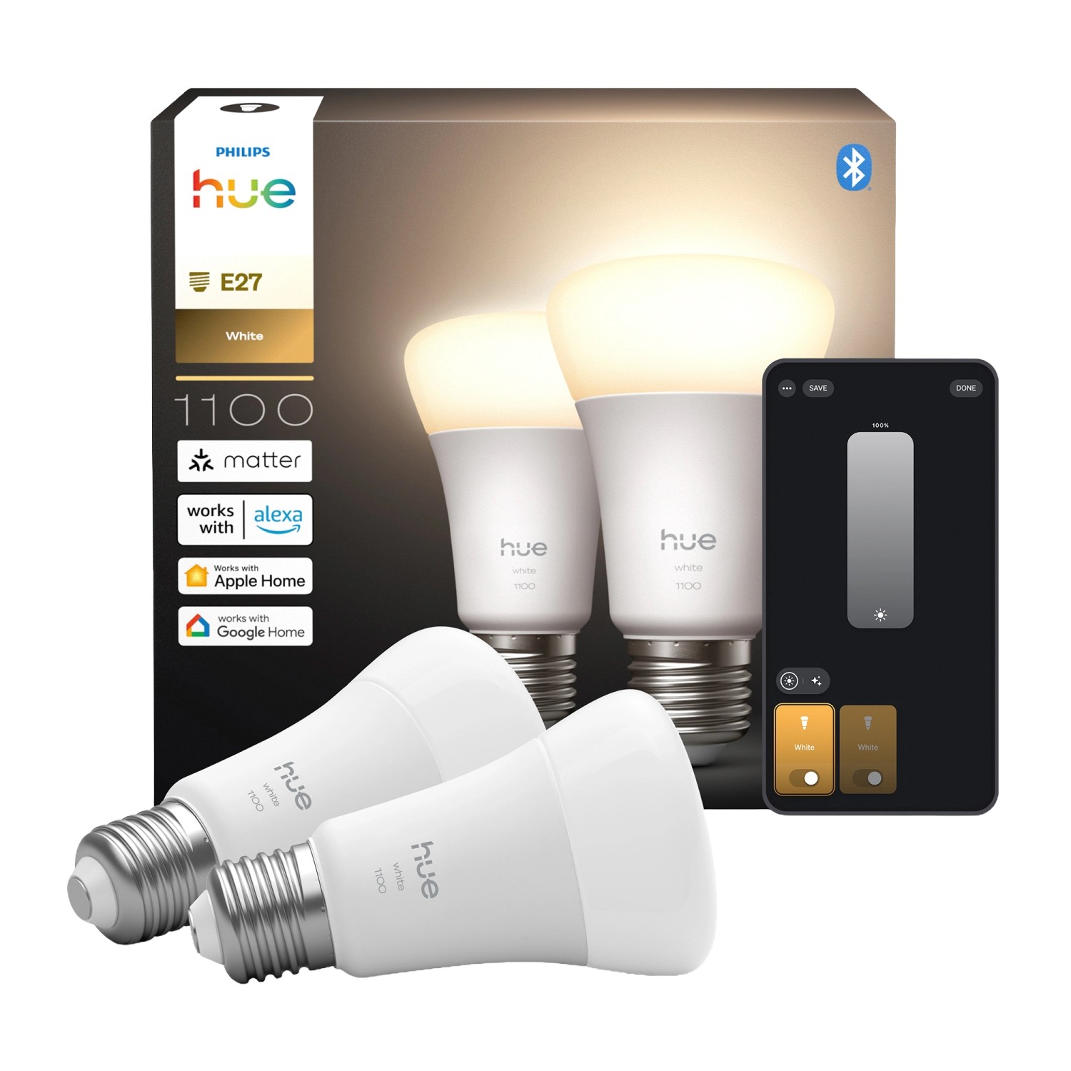 Philips Hue Leuchtmittel E27 White 2.700 K 1100,m 9,5 W 2er Set