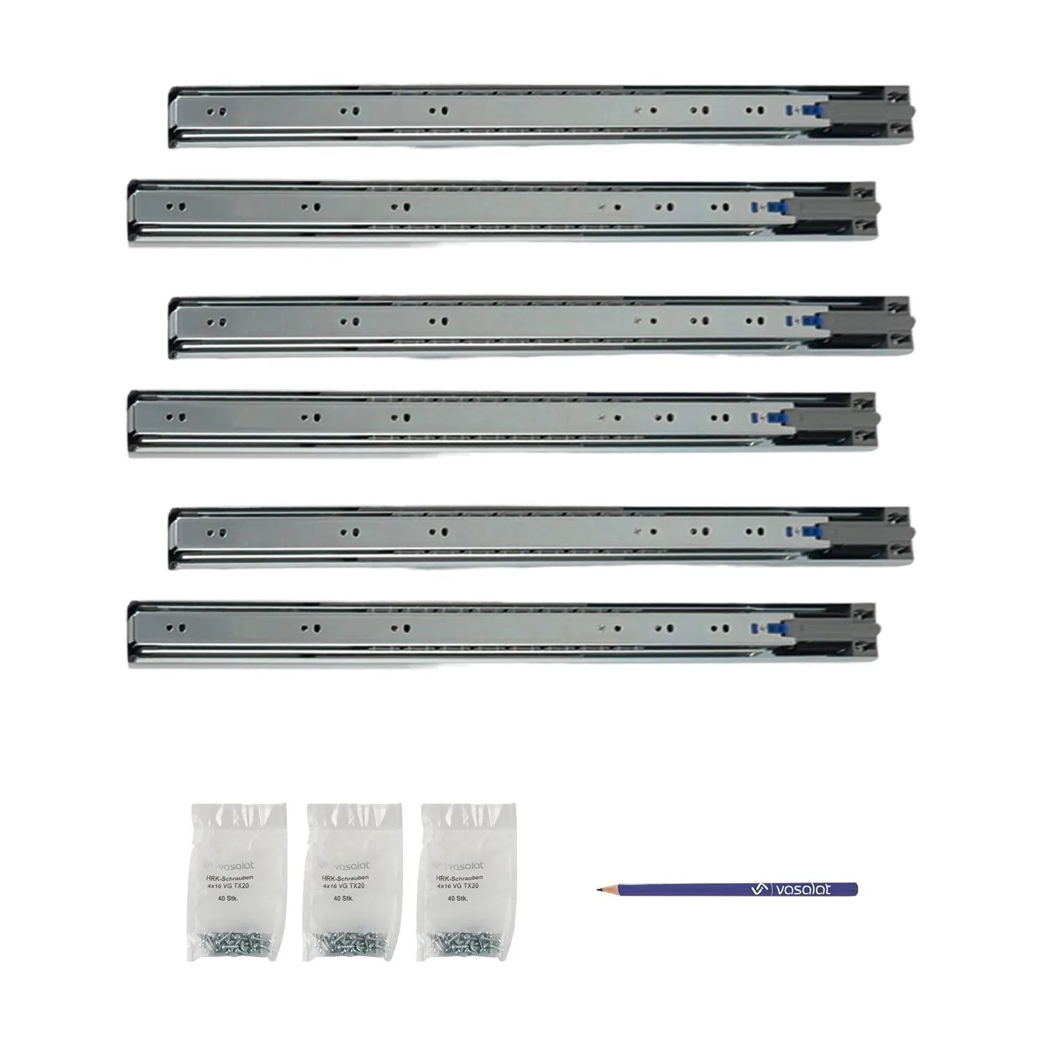 vasalat Kugelauszug 550mm Softclose Kugelführung - Vollauszug mit Dämpfung - 3 Paar