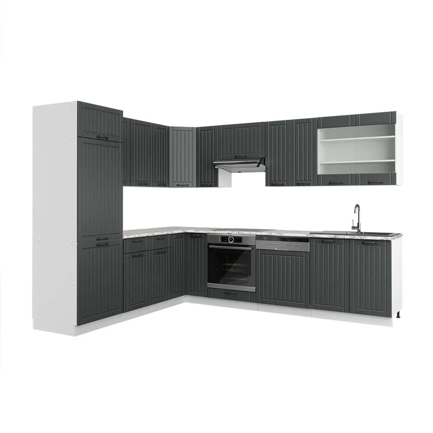Vicco Eckküche Fame-Line Dunkelgrau/Weiß 287 x 82, AP Marmor
