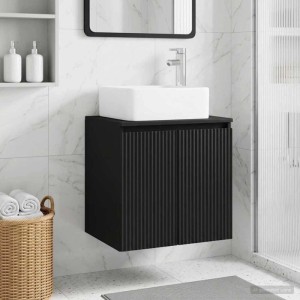 vidaXL Wandmontierte Waschtisch Schwarz 53 x 35 x 63 cm Holzwerkstoff 890423
