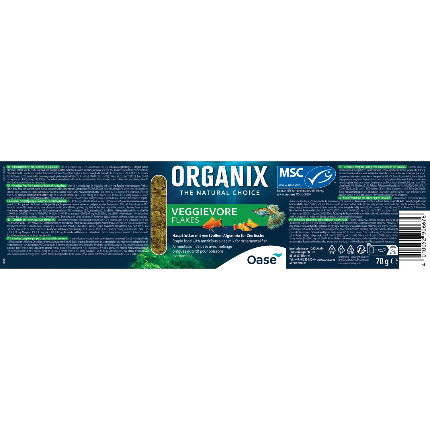Oase Organix Veggievore Flakes, 500ml Fischfutter für pflanzenfressende Fische.