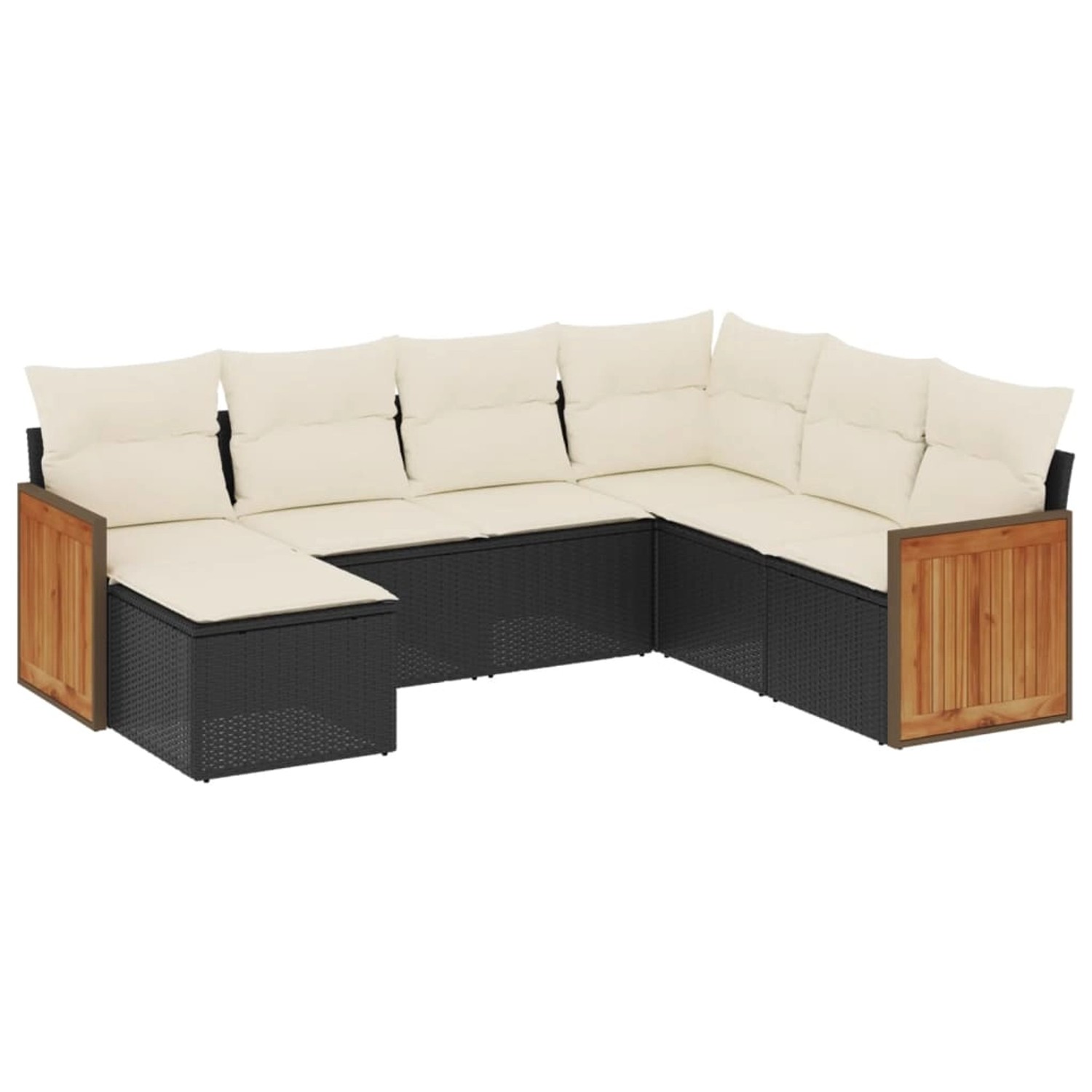vidaXL 7-Tlg Garten-Sofagarnitur mit Kissen Schwarz Poly Rattan 3227883