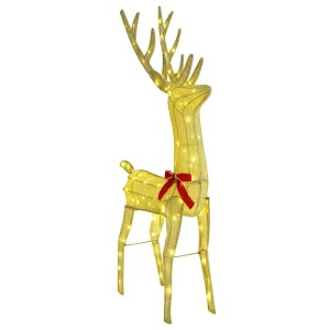 vidaXL Rentier Zieh Schlitten Warmweiß 70 x 26 x 128,5 cm Stoff 42019082