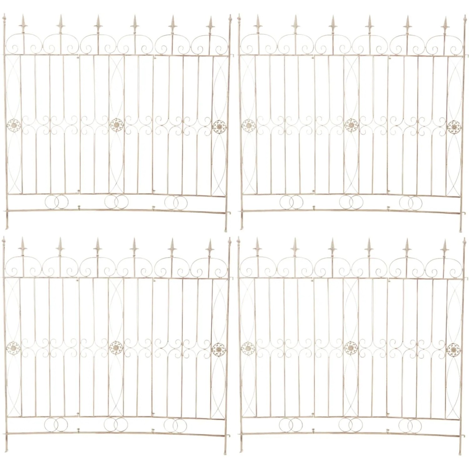 DELUKE Gartenzaun LINUS 4er Set Antik 124x1x116cm Metall Antik-Creme Steckzaun Element Rankzaun Eisen