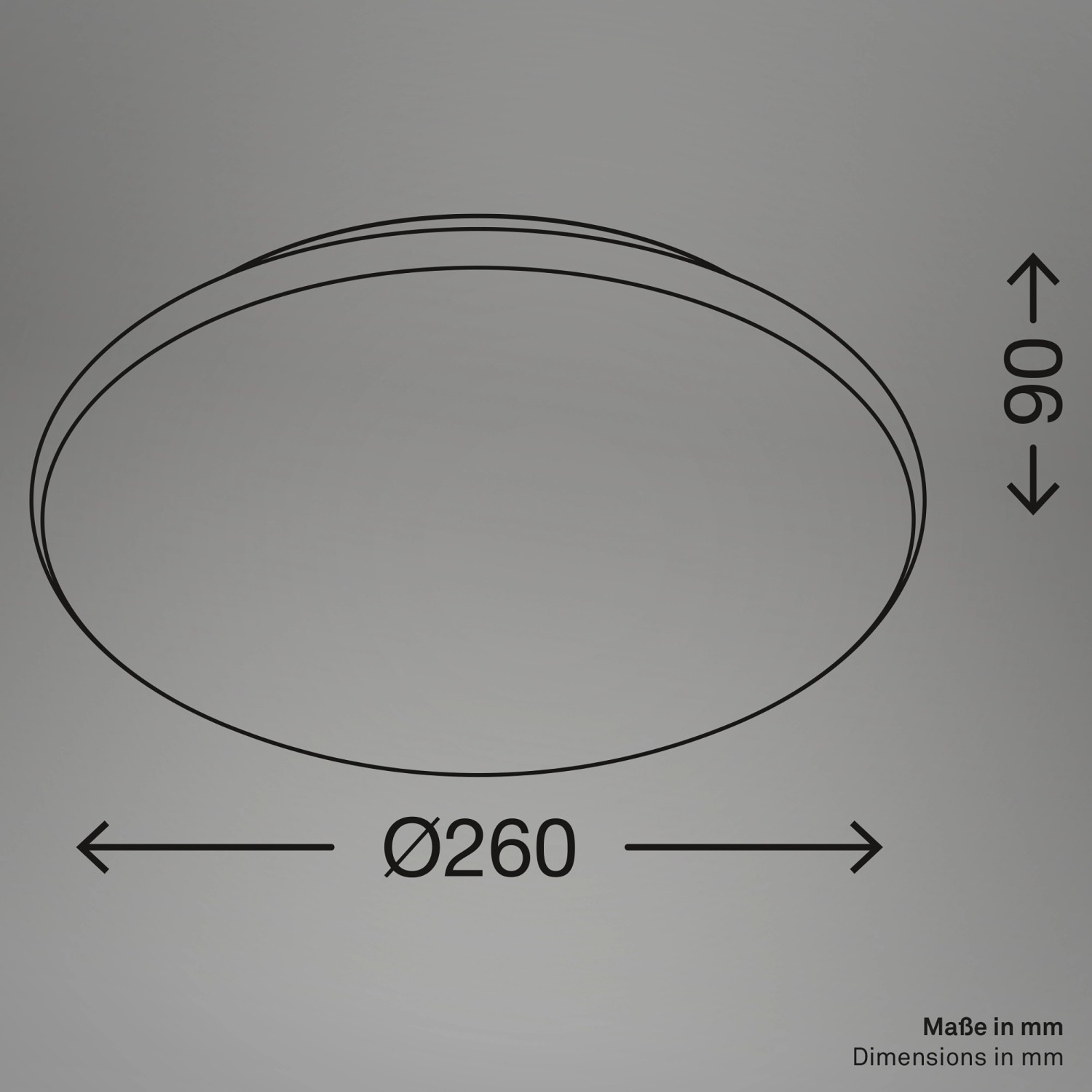 Skizze der runden, weißen Brilo LED Deckenleuchte Moon, dimmbar, mit 26 cm Durchmesser.