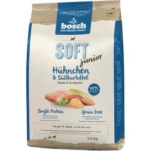 Bosch Hunde-Trockenfutter Soft Junior Hühnchen & Süßkartoffel, 2,5kg Sack.