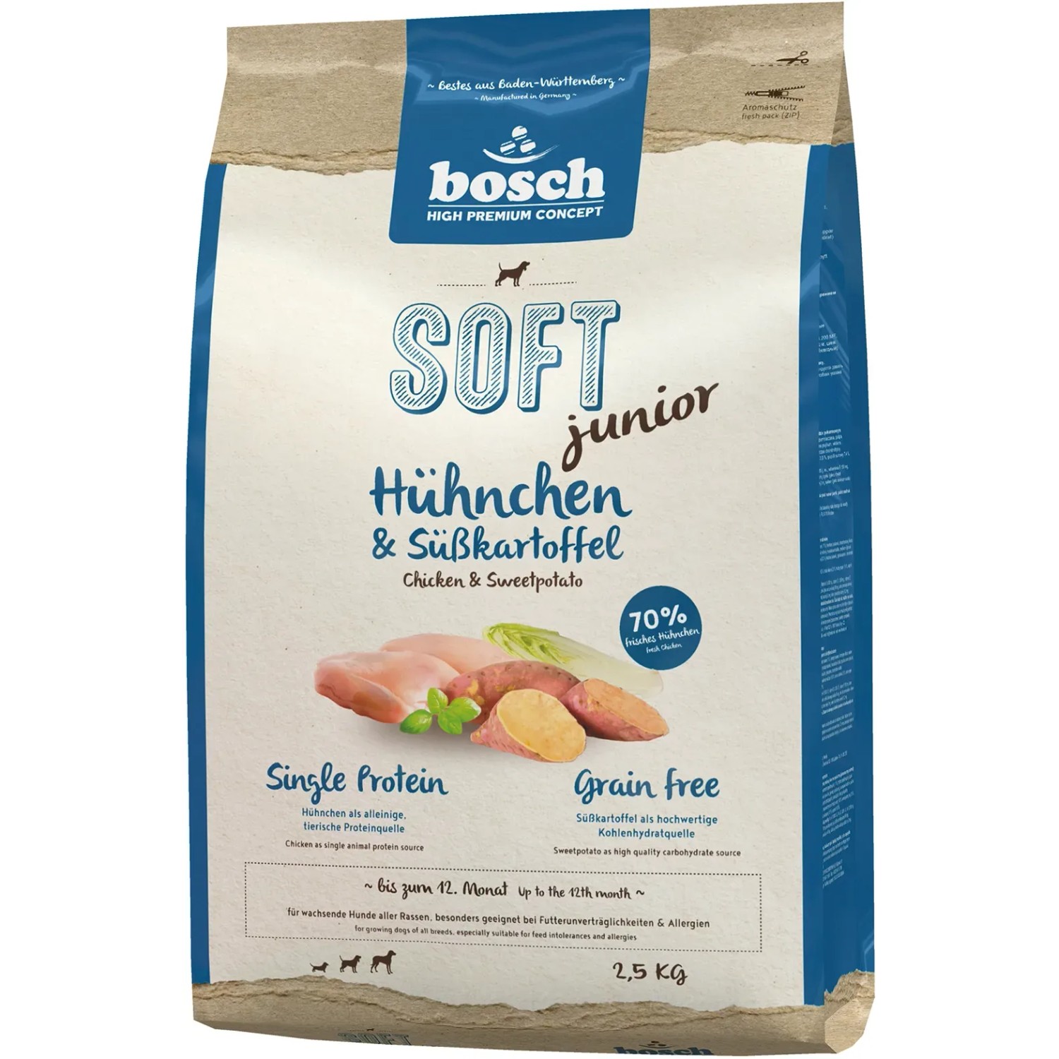 Bosch Pets Hunde-Trockenfutter Soft Junior Hühnchen und Süßkartoffel 2,5 kg