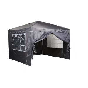 Anthrazit CHILLROI Faltpavillon 300x300 cm mit Seitenteilen und Fenstern.