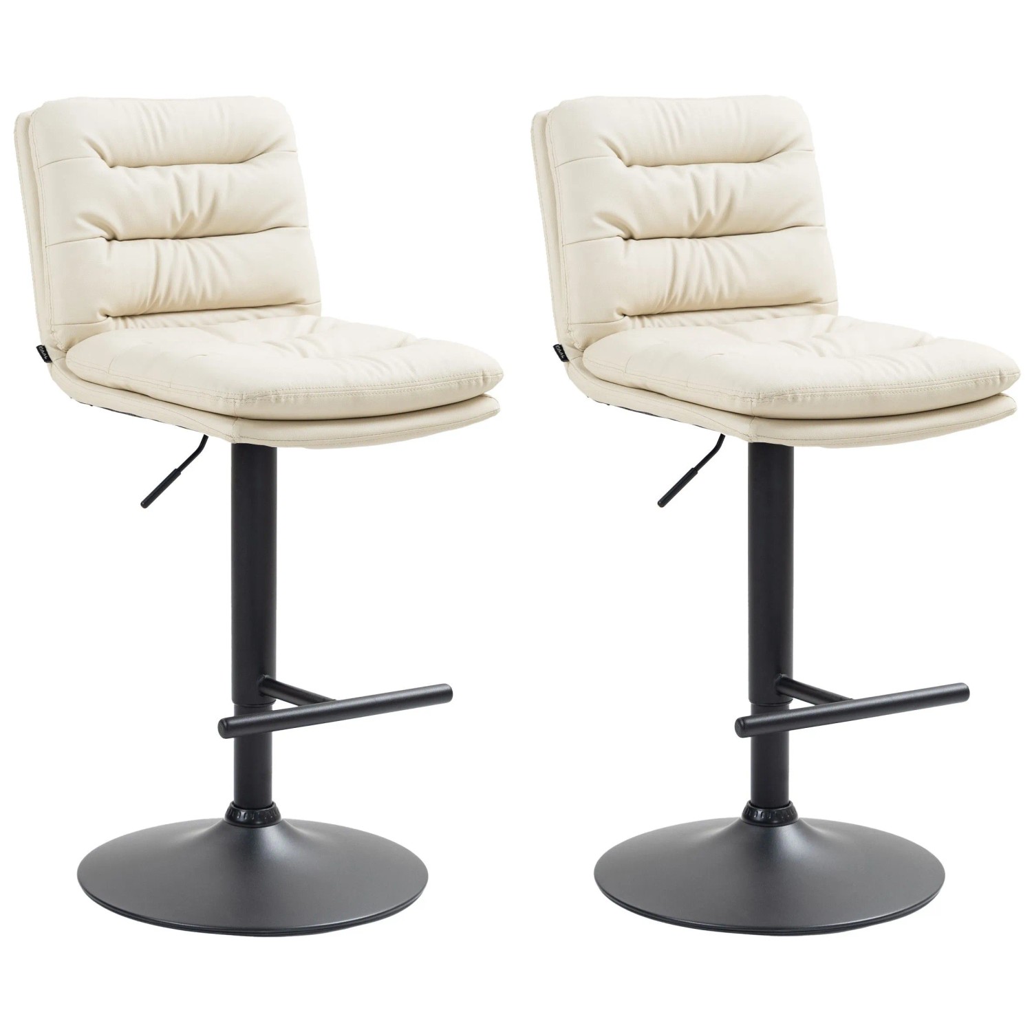 DELUKE Barhocker 2er Set TURIN Creme Kunstleder Schwarz Barstuhl Mit Lehne Tresenhocker Tresenstuhl