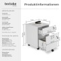Weißer Tectake Rollcontainer Vagur mit 2 Schubladen, A4 Format, abschließbar, mit Maßen.