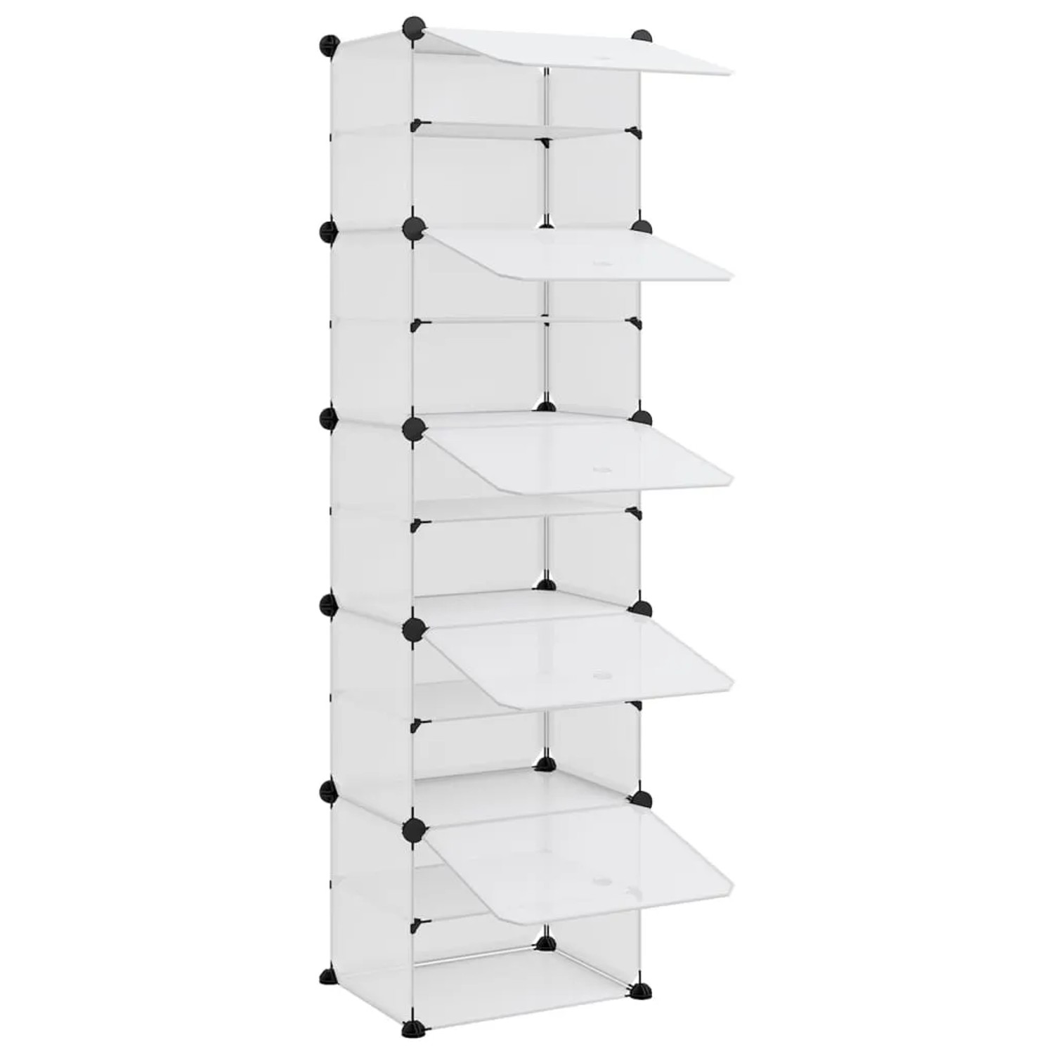 Transparentes vidaXL Schuhregal (44x31,5x153,5 cm) aus PP und Stahl. Schuhschrank mit mehreren Fächern.