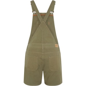 Gardena Damen-Latzhose in Dusty Olive, kurze Arbeitskleidung aus Baumwolle, Rückansicht.