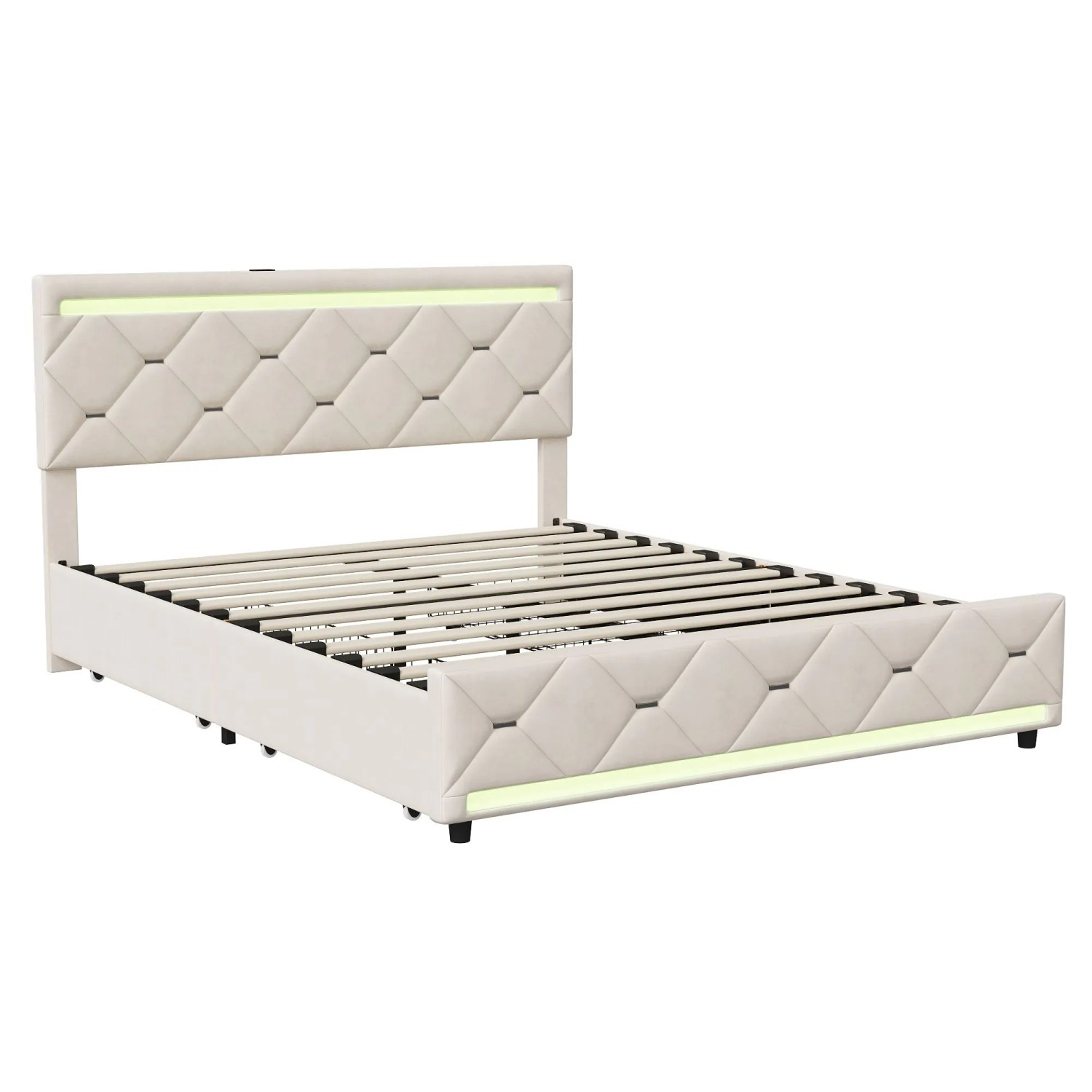 PXloue Polsterbett Doppelbett 160x200 cm mit LED-Beleuchtung  Schubladen  Ladefunktion Samt