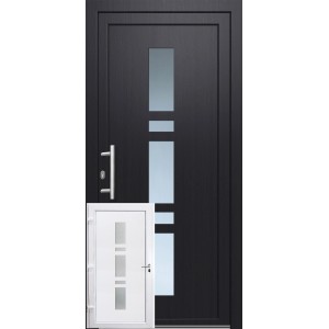 Anthrazit-weiße Kunststoff-Haustür mit Glaseinsatz, links angeschlagen, 100x200 cm.