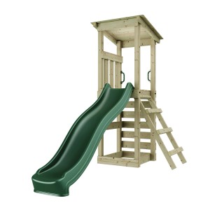 Rebo Spielturm Nizza aus Fichtenholz mit grüner Rutsche und Leiter. Ideal für den Garten.