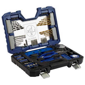 LUX Bohrer-, Bit- und Werkzeug-Set, 101-teilig, im geöffneten Koffer. Vielfältiges Bohrersets für Heimwerker.