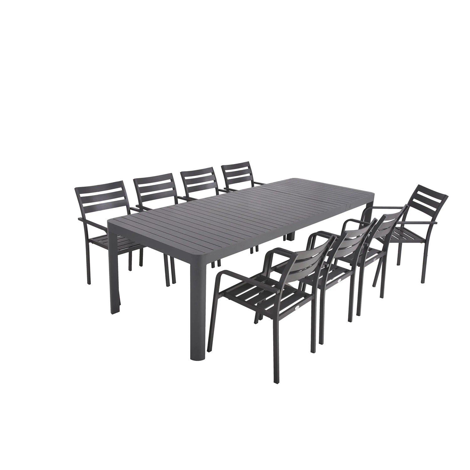 DELUKE Garten-Sitzgruppe ENNO 9-tlg. Kunststoff Dunkelgrau Gartenmöbel-Set Gartengarnitur Garten-Essgruppe Stühle Esstisch