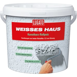 Eimer Kunstharz-Rollputz Weisses Haus, 8 kg, Körnung 0,5 mm. Rollputz für Innen & Außen.
