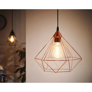 Eglo Pendelleuchte Tarbes, Ø 32,5 cm, kupferfarbene Drahtleuchte im Vintage-Look.