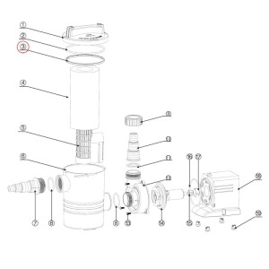 Sunsun Ersatzteil Filter-Dichtung für Poolfilteranlage und Schwimmbadpumpe. Runde Dichtung in Explosionsansicht.