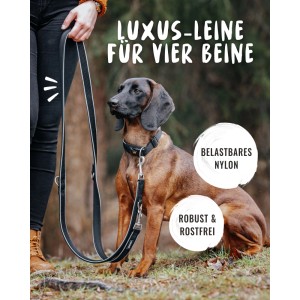 Schwarze Rudelkönig Hundeleine Paola, 20mm breit, verstellbar auf 230cm Länge.