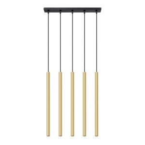 Sollux Pastelo Pendelleuchte mit 5 goldenen Röhren, moderne Lampe für Wohnzimmer und Esszimmer.