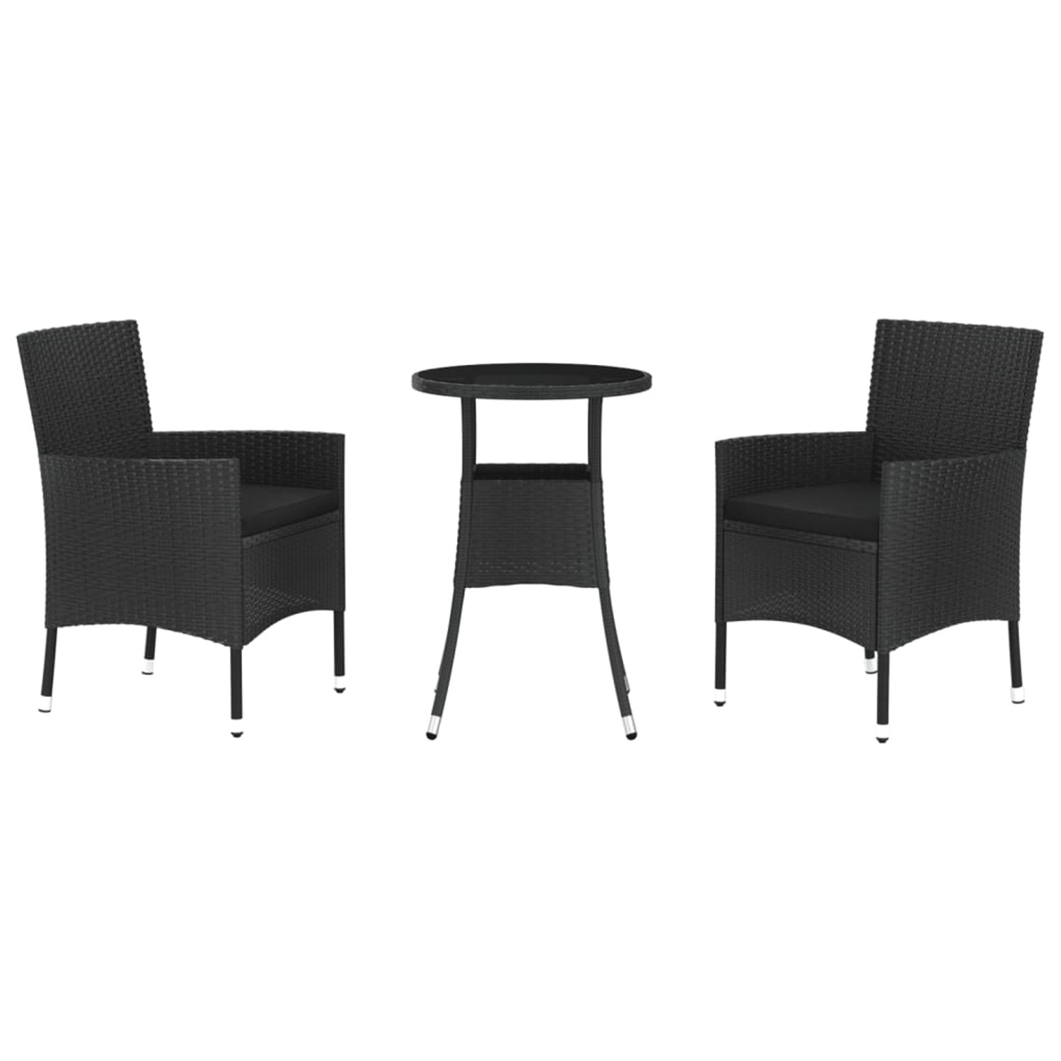 vidaXL 3-tlg Garten-Bistro-Set mit Kissen Schwarz Poly Rattan Modell 1