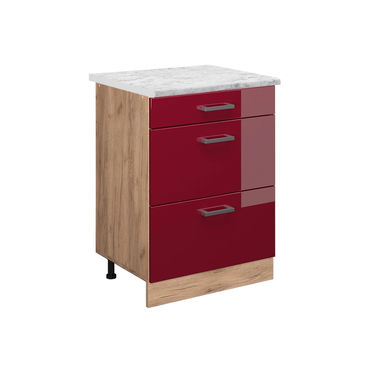 Vicco Küchenschrank R-Line Schubladenschrank für die Küche Bordeaux Hochglanz 60 cm AP Marmor