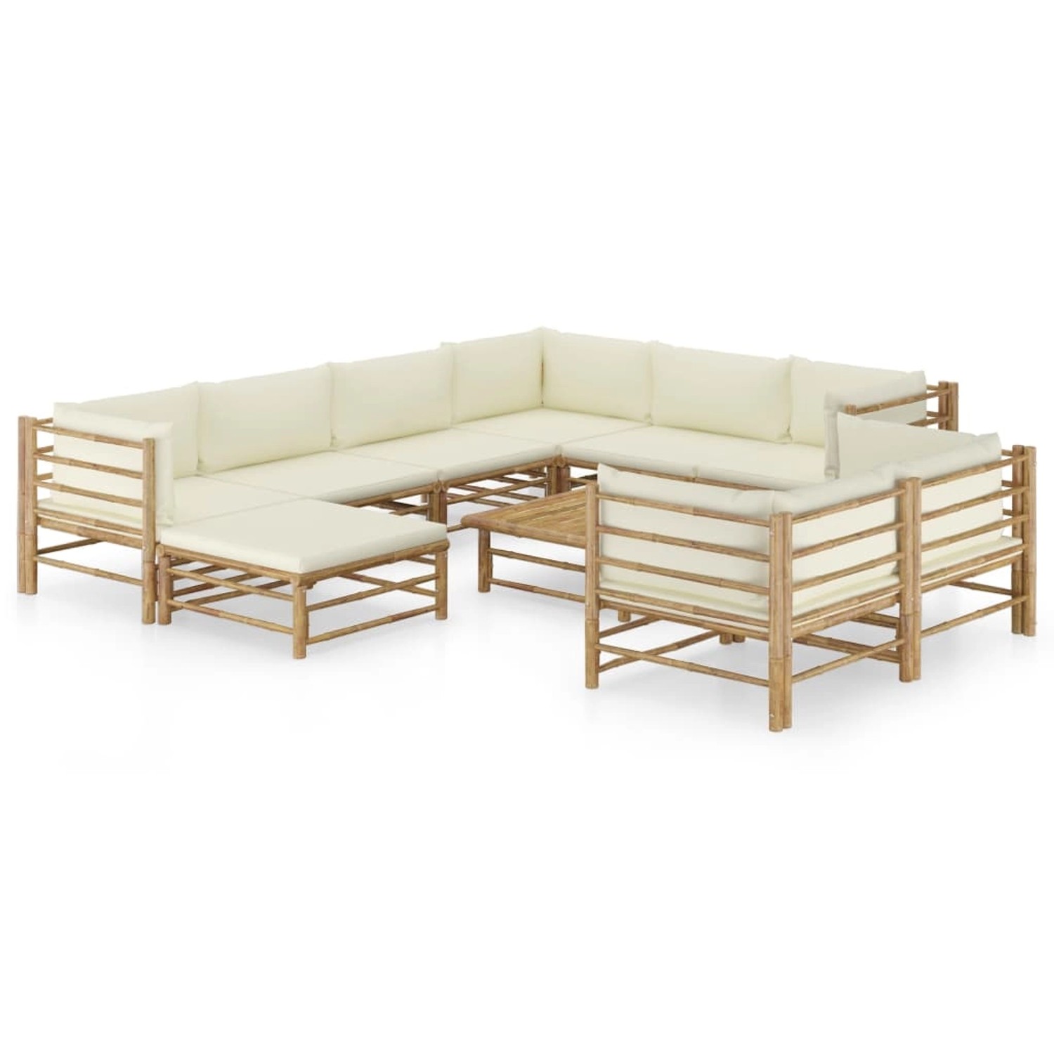 vidaXL 10-Tlg Garten-Lounge-Set mit Cremeweißen Kissen Bambus 3058221