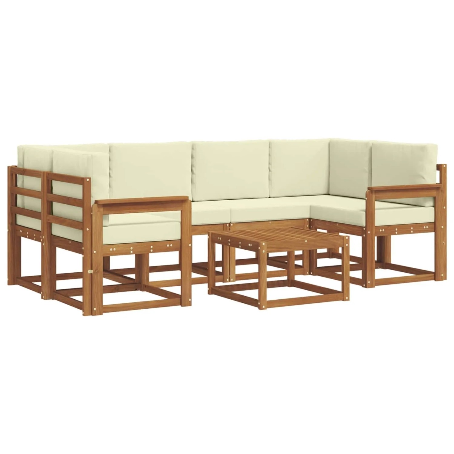 vidaXL Outdoor-Sofagarnitur mit Kissen 7-Tlg Natur und Creme 3366068