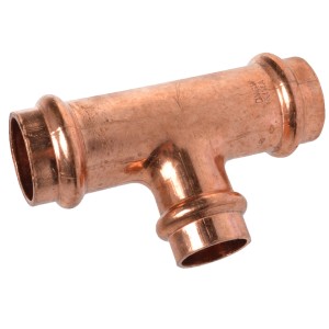 Kirchhoff CU-Reduzier-T-Stück, 22x18x22mm, blank, für Pressfittings. Kupfer T-Stück mit drei Muffen.