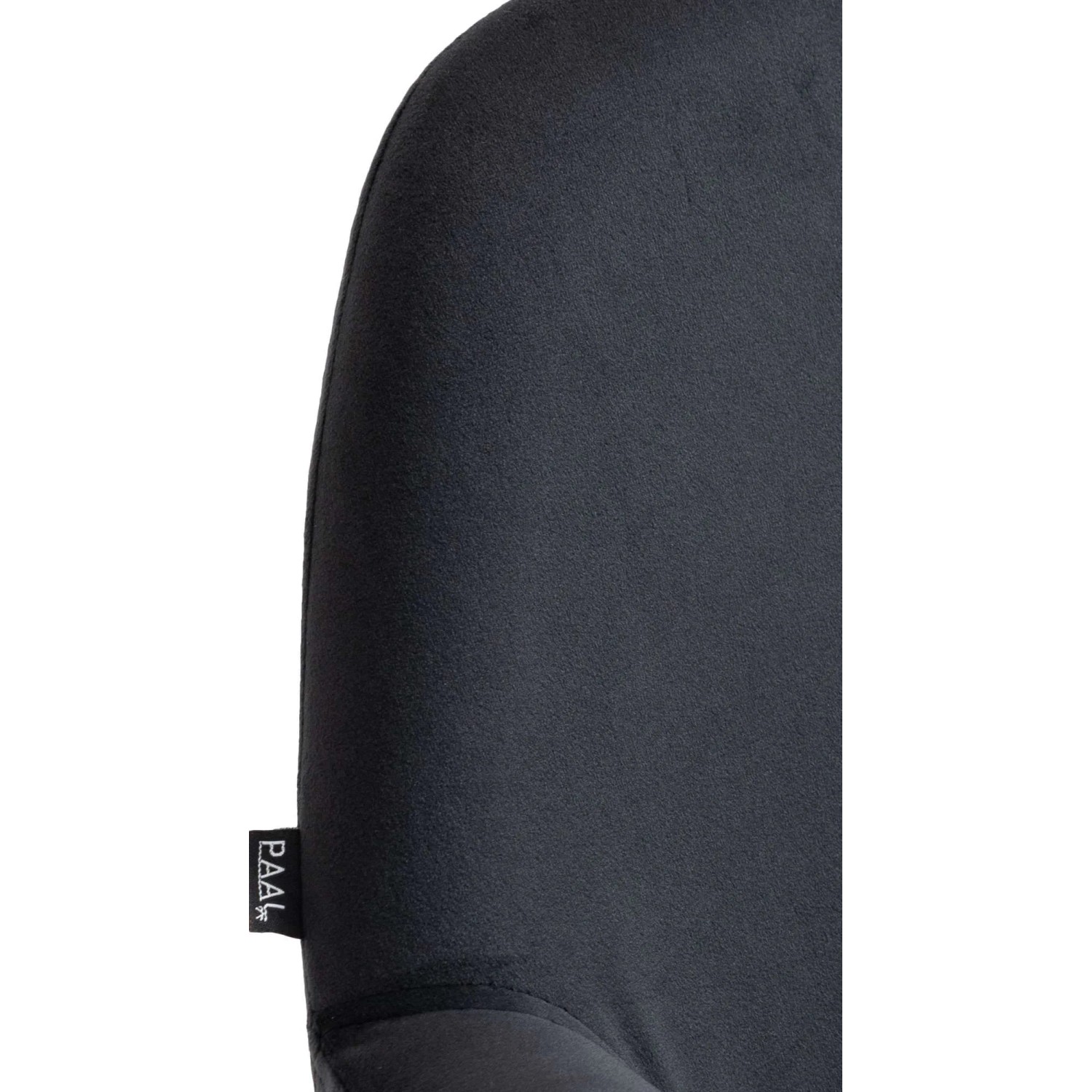Detailaufnahme: Schwarzer DELUKE Barhocker DUBLIN mit Samtbezug und Rückenlehne.