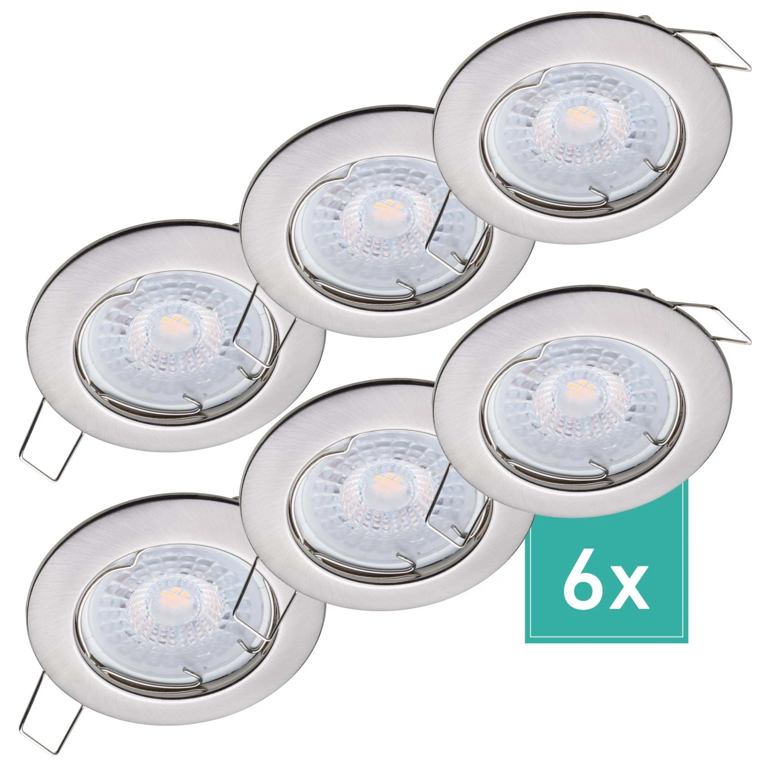 Oktaplex Sedan 6er Set LED-Spots Einbaustrahler Dimmbar in 3 Stufen Ø 60mm Edelstahl-Optik 4,8W 2700K Warmweiß 230V