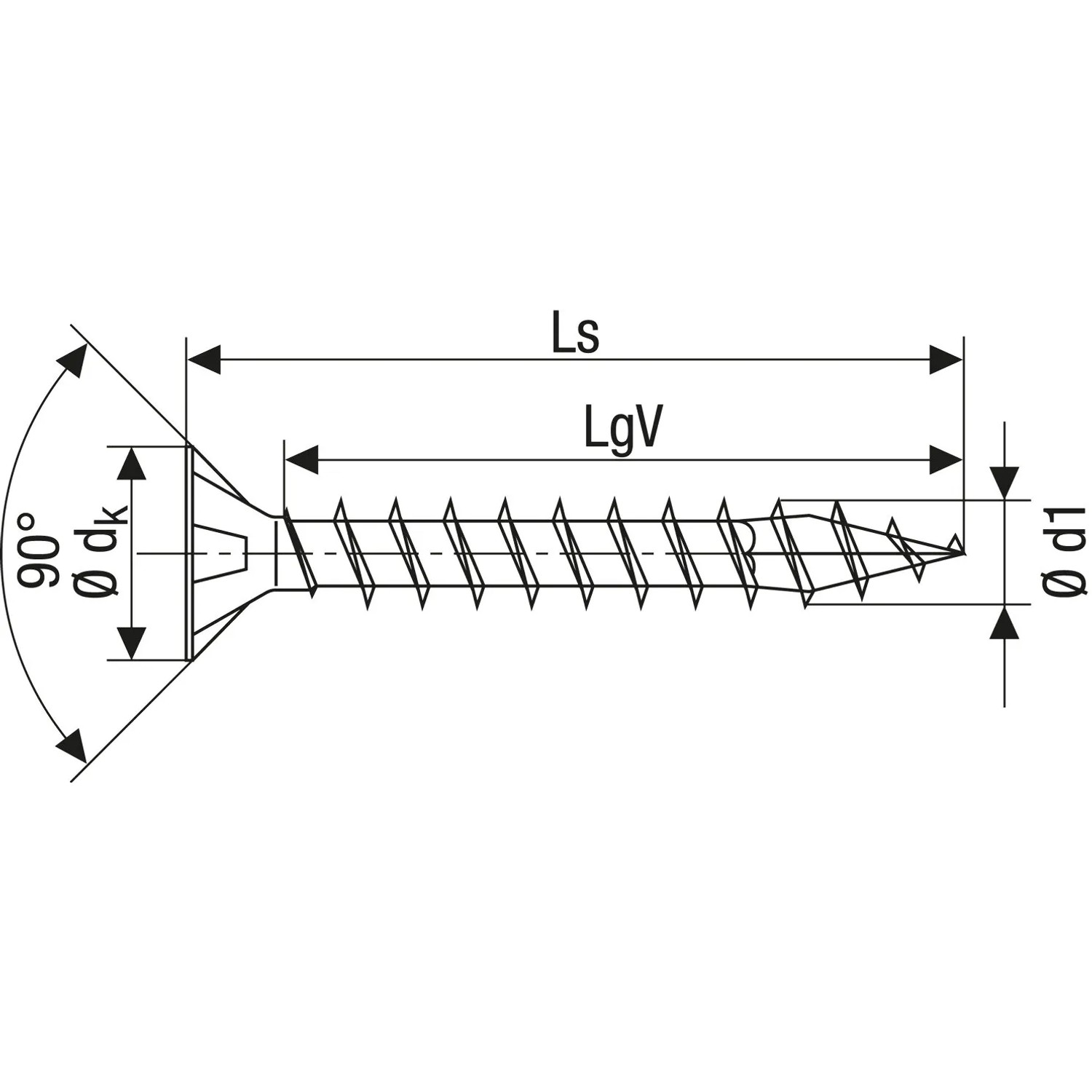 Technische Zeichnung Spax Universalschraube Senkkopf, Ø 3x12 mm, T-Star plus Antrieb.
