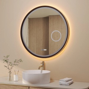 Aquabatos Rund Badspiegel 80 cm LED Spiegel Kosmetikspiegel mit Beleuchtung Antibeschlag Dimmbar Lichtspiegel mit Mattschwarzer Aluminiumrahmen