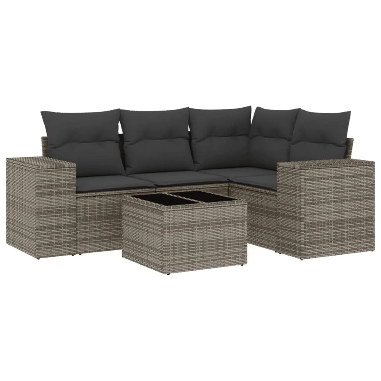 vidaXL 5-Tlg Garten-Sofagarnitur mit Kissen Grau Poly Rattan 3222519