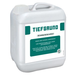 Kanister Tiefgrund für Innen & Außen, 10L. Bauabdichtung zur Verfestigung poröser Untergründe.
