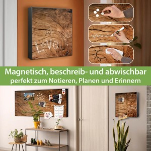 Banjado Schlüsselkasten Metall 30x30cm mit Holzmotiv, magnetisch, beschreibbar für Notizen in der Garderobe.