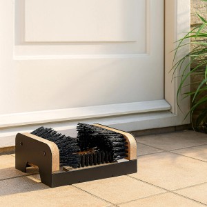 Relaxdays Schuhabstreifer Holz Kunststoff Schwarz Natur Rundumbürste Rutschfest 10,5 x 23 x 15 cm 1,2 kg