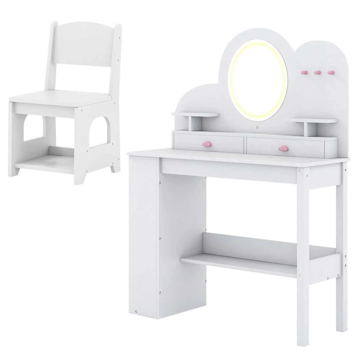 Costway Kinder Schminktisch mit Led & 3 Farbigen Spiegel Weiß günstig online kaufen