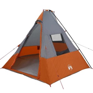 vidaXL Tipi Zelt, grau und orange, für Camping & Outdoor-Abenteuer. Geräumiges Familienzelt.