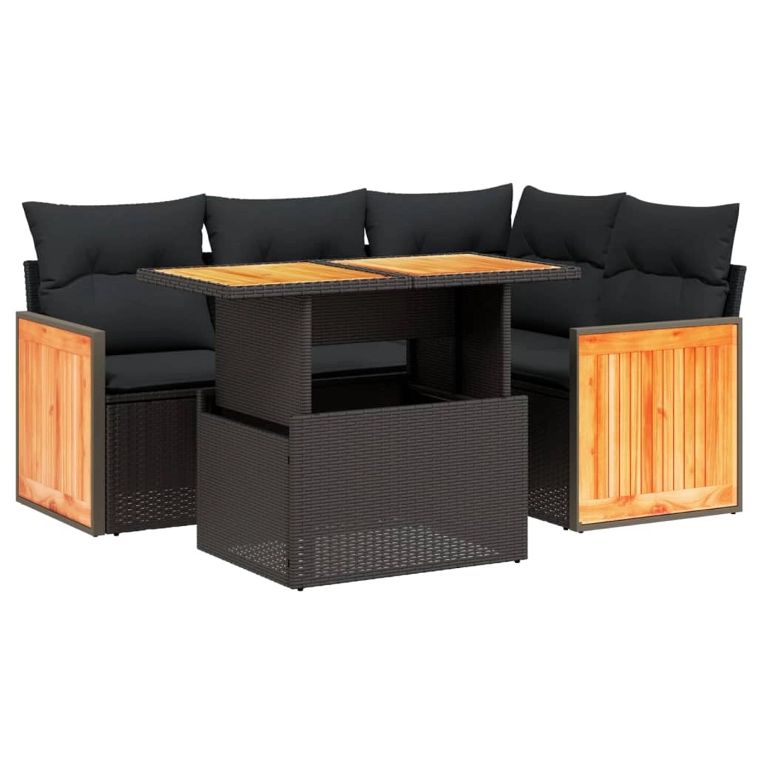 vidaXL 5-Tlg Garten-Sofagarnitur mit Kissen Schwarz Poly Rattan 3273939
