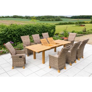 Merxx Toskana Gartenmöbel-Set, 17-teilig mit 8 Sesseln und ausziehbarem Gartentisch.