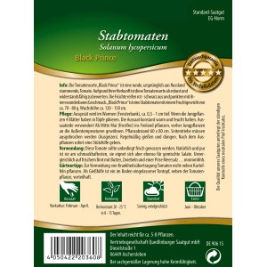 Saatgutpackung Quedlinburger Stab-Tomate Black Prince, Gemüsesamen für aromatische, dunkle Tomaten.
