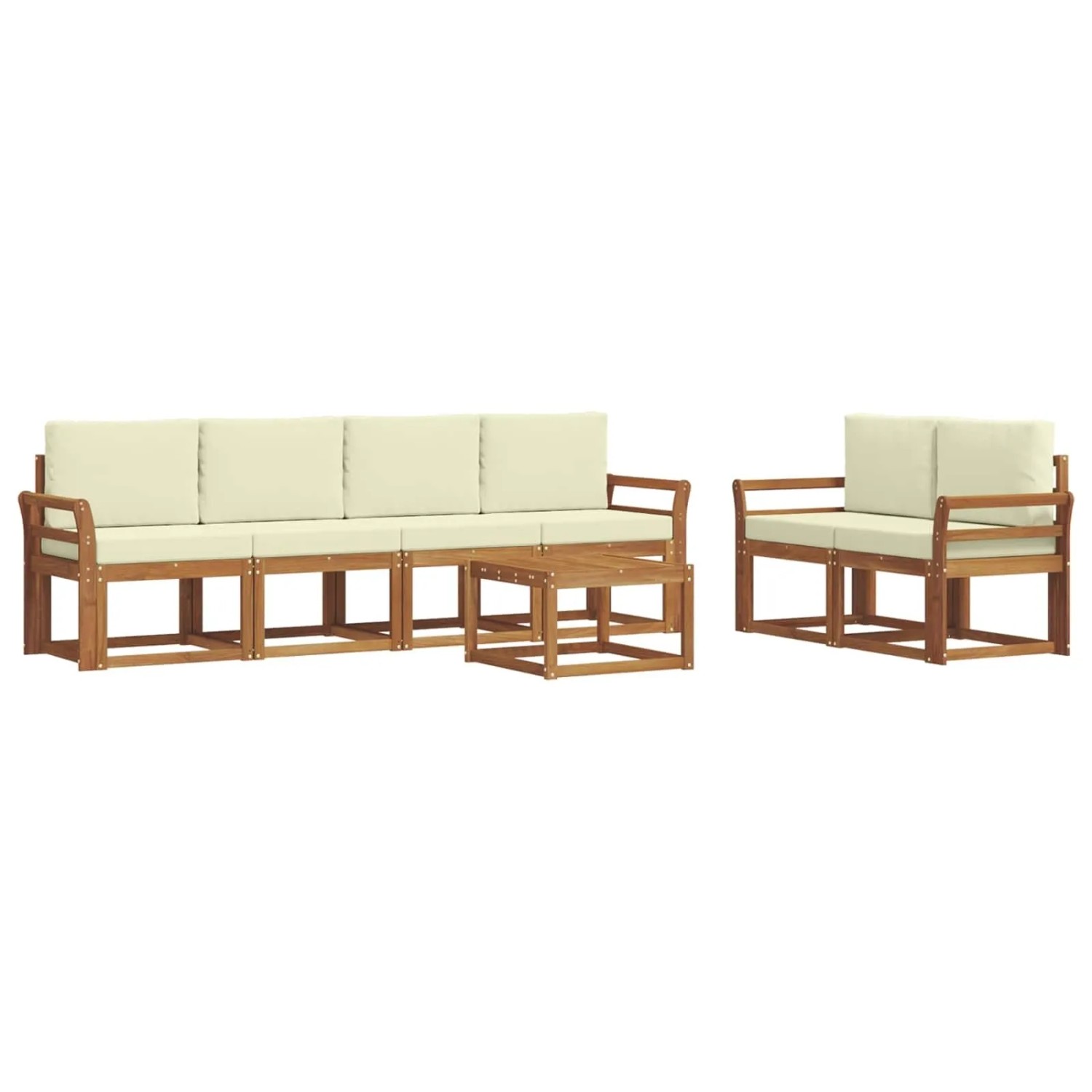 vidaXL Outdoor-Sofagarnitur 7 Stk Natur und Creme Massivholz Akazie 3366043