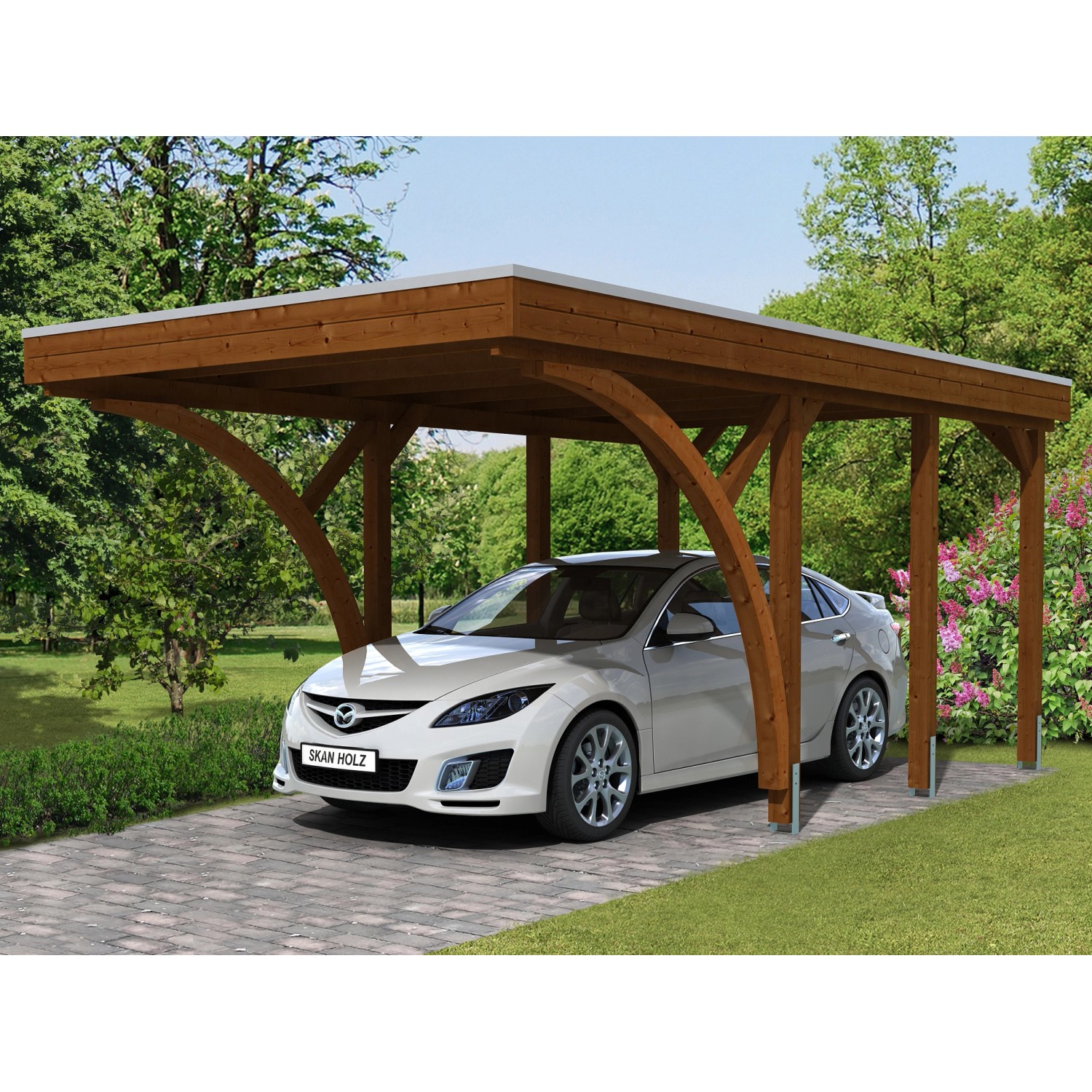 Skan Holz Carport Friesland Set 6 314 cm x 555 cm Nussbaum günstig online kaufen