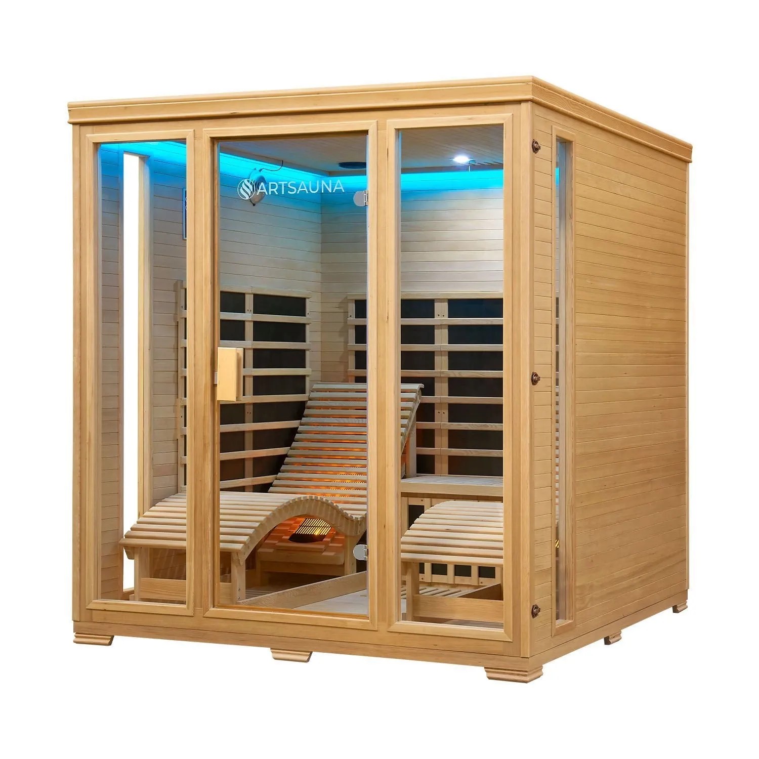 Artsauna Infrarotkabine Billund mit Liegen, Dual Heizsystem und Hemlockholz. Wärmekabine für 2 Personen.
